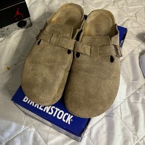Slim Birkenstock Suede Boston Clogs